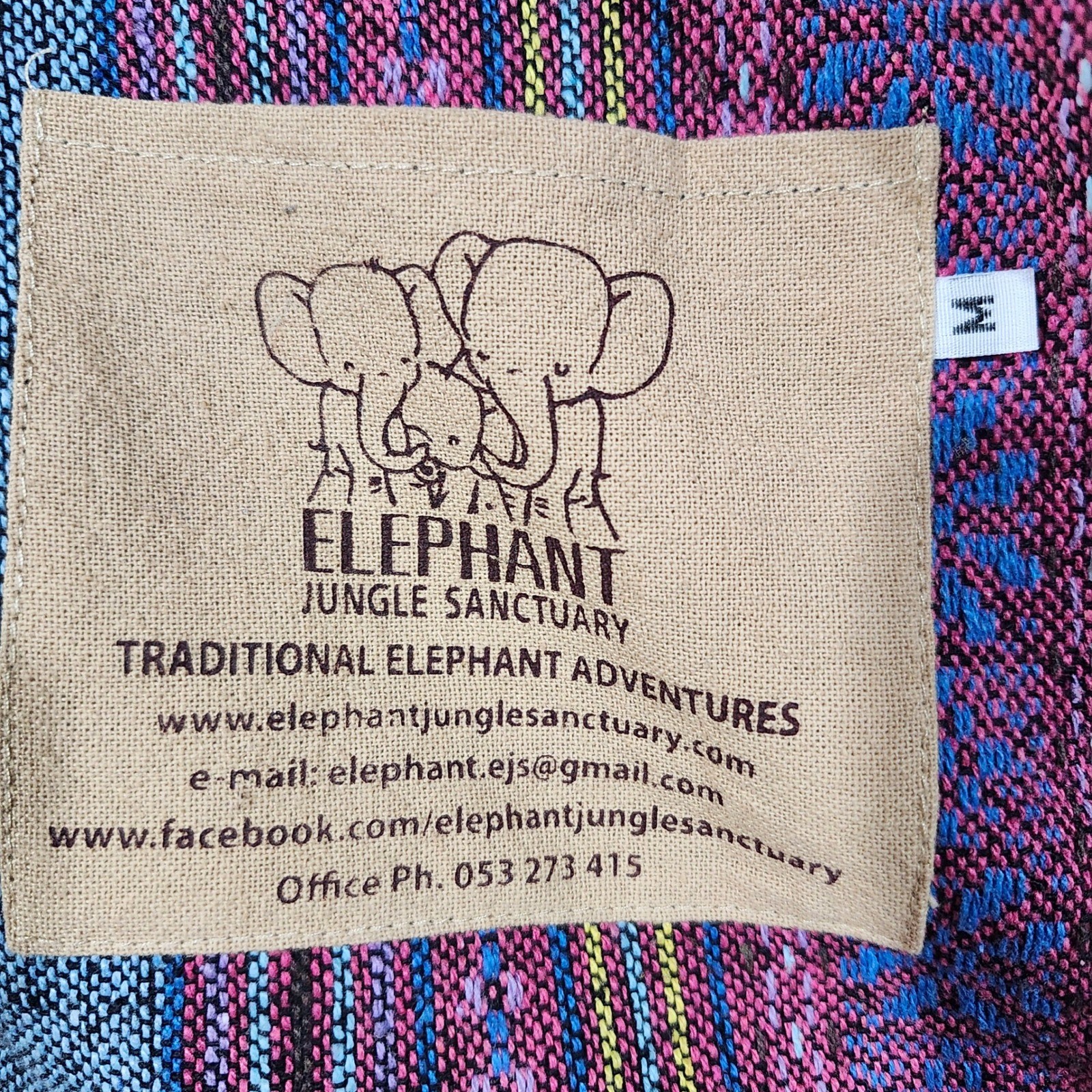Elephant Jungle Sanctuary Traditional Thai Poncho Top Blue Pink Striped Medium