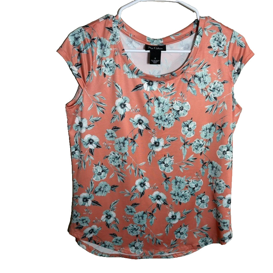 Nue Options Blouse Women’s Small Pink Floral Short Sleeve Round Neck Shirt Top