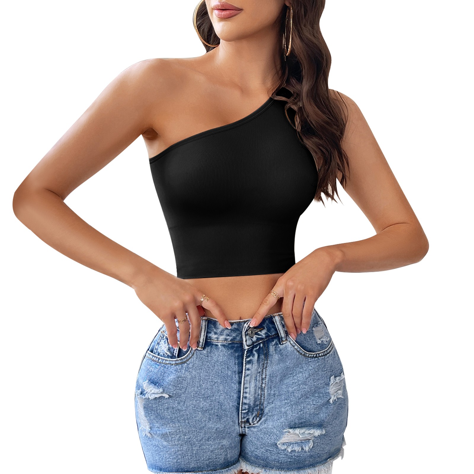 Womens 1/2 Pack Crop Tank Tops Basic Seamless Ribbed Sleeveless Workout Yoga Top