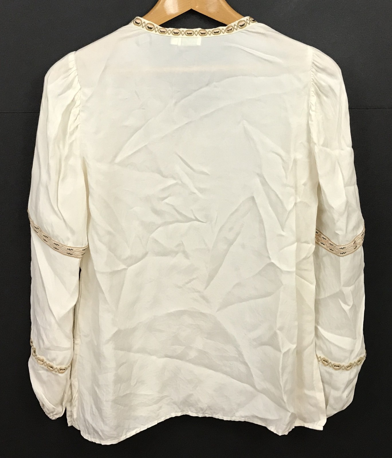Spartina 449 Evelyn Tunic Blouse S Small Ivory Embroidered Ribbon Top Womens