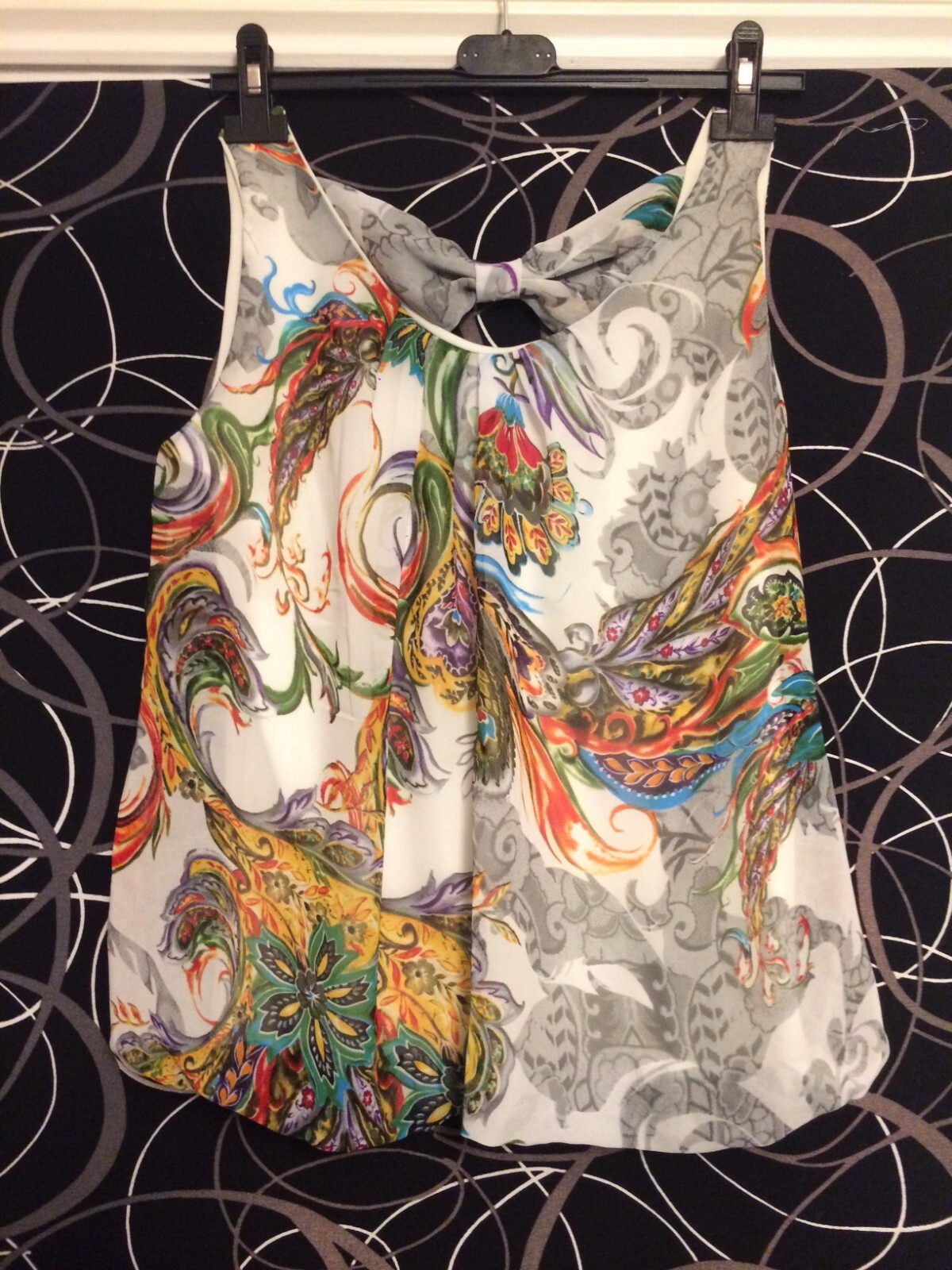 FRENCH TOP FLORAL DESIGN LUXE POLYESTER CHIFFON FEEL FULLY LINED BOW DETAIL BACK