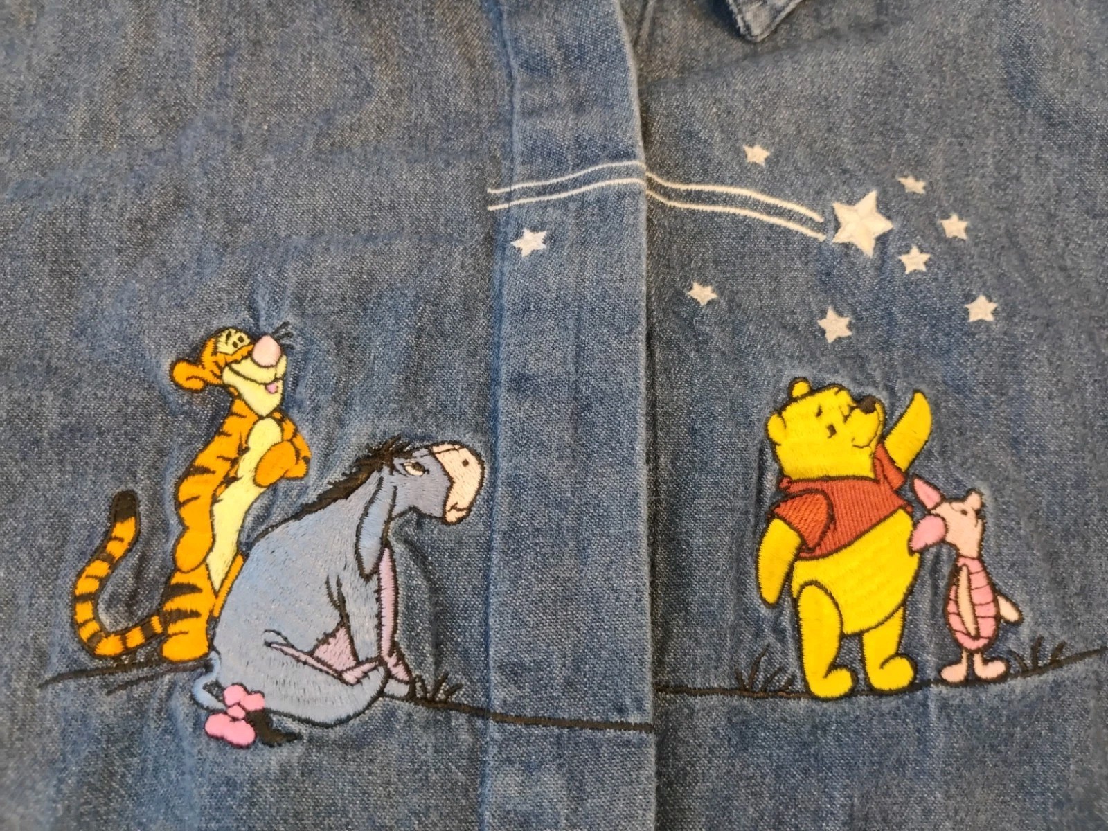Disney Store Winnie The Pooh And Friends Denim Embroidered Button Down Shirt L