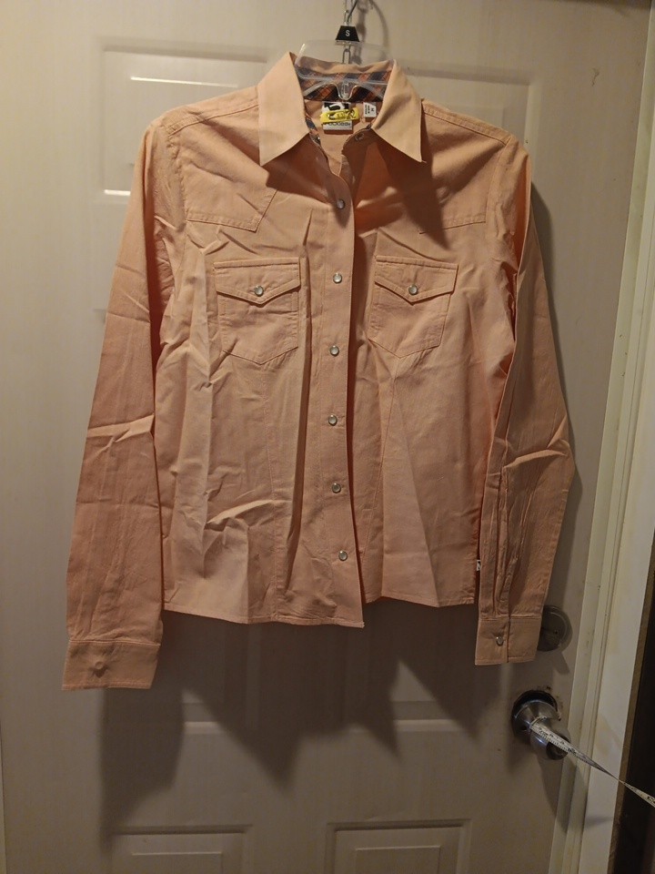 Rockies Pearl Snap Western Top Women Small Peach Pin Stripe Cowgirl Rodeo
