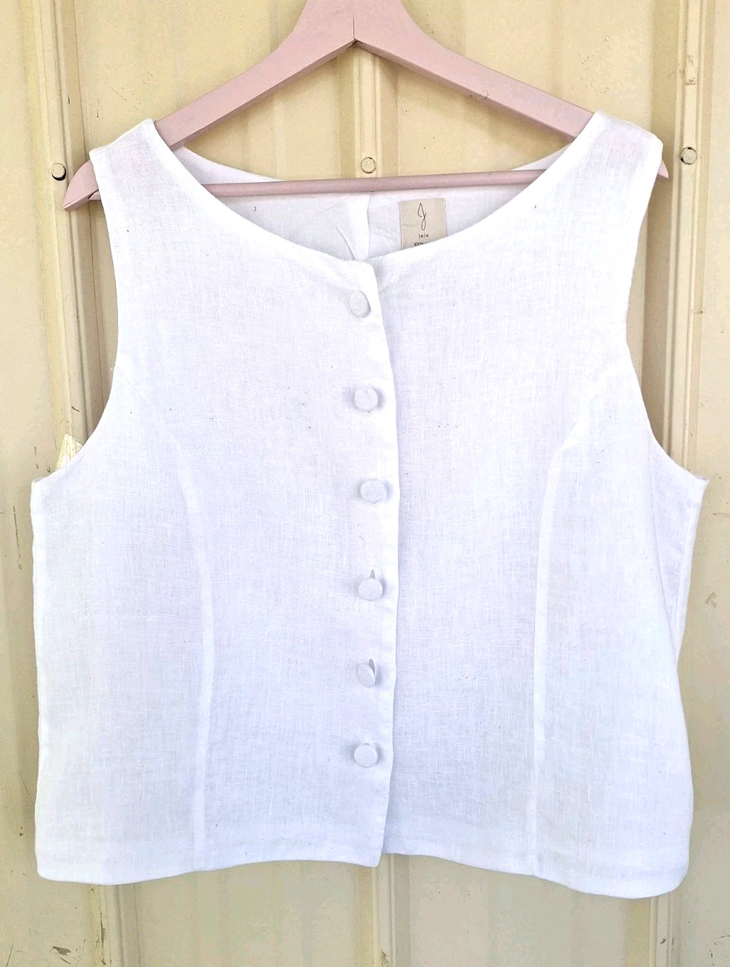 Joie Womens Linen Top XL White Cotton Lined Sleeveless Cropped Covered Buttons
