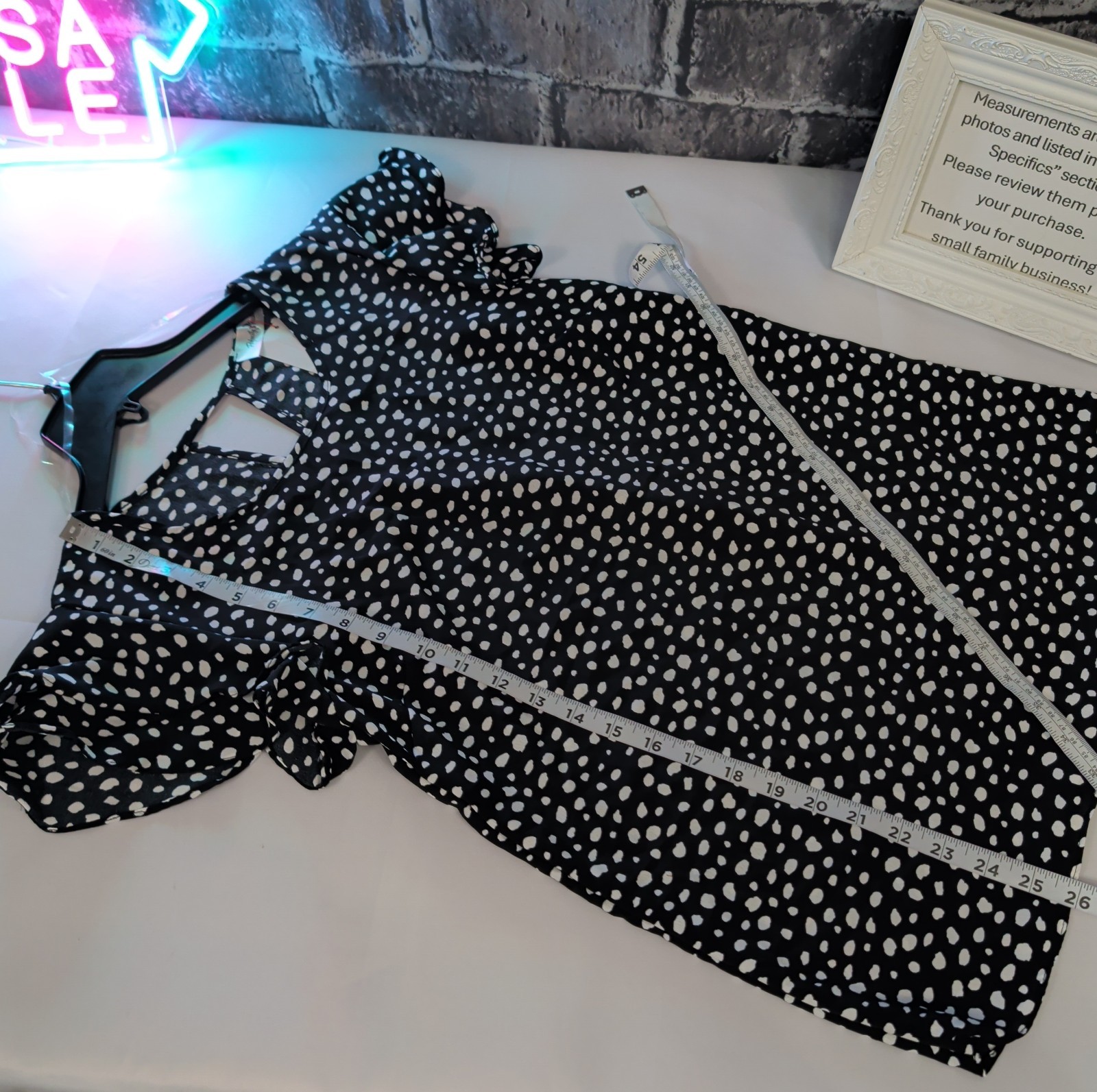 Perfectly Priscilla Black and White Dotted Babydoll Cap Sleeve Top Size S NWT!