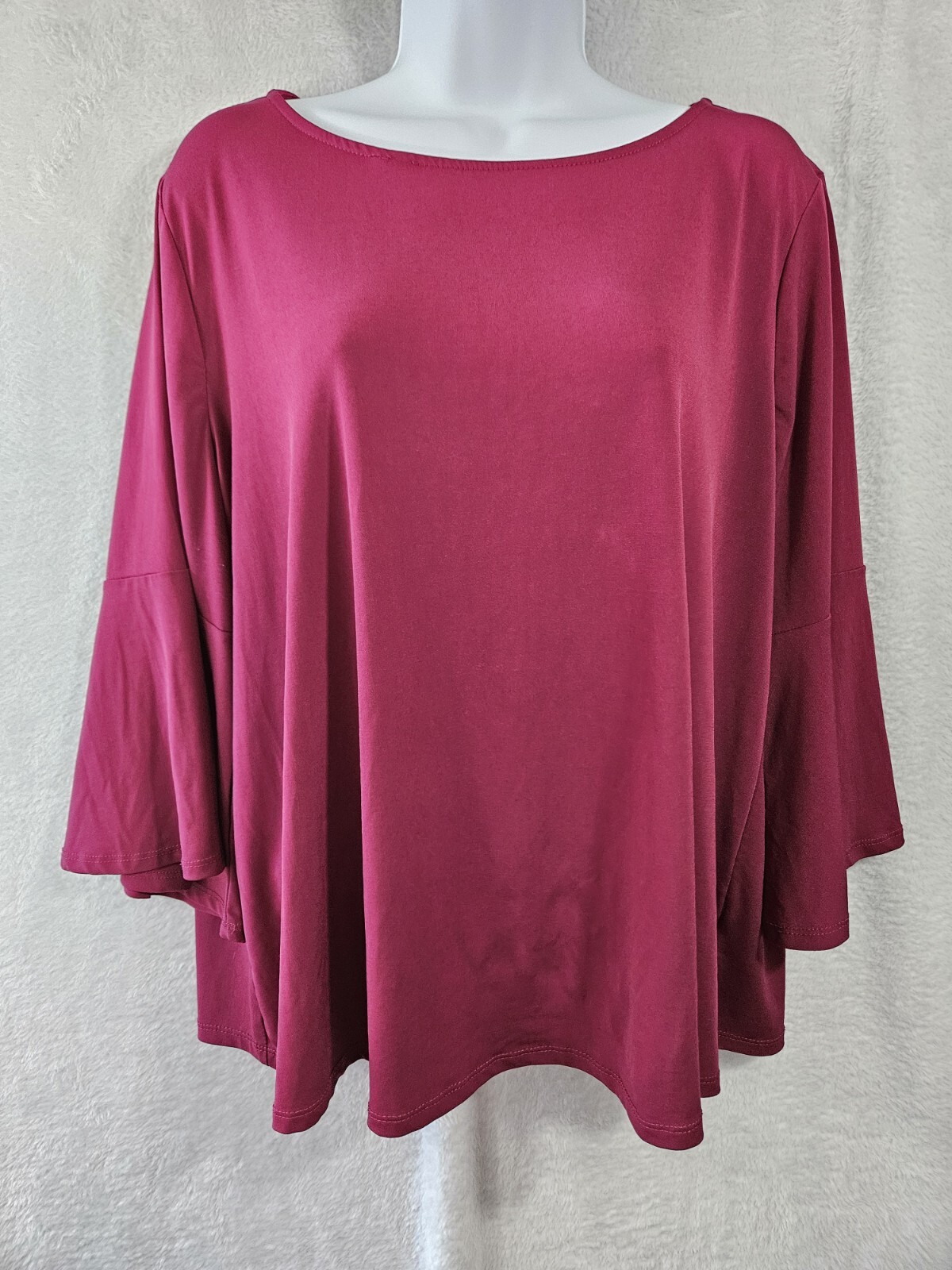 Always Indigo 1X Sleek Sexy Flowing Top Bell Sleeve Burgundy Boho Career Casual