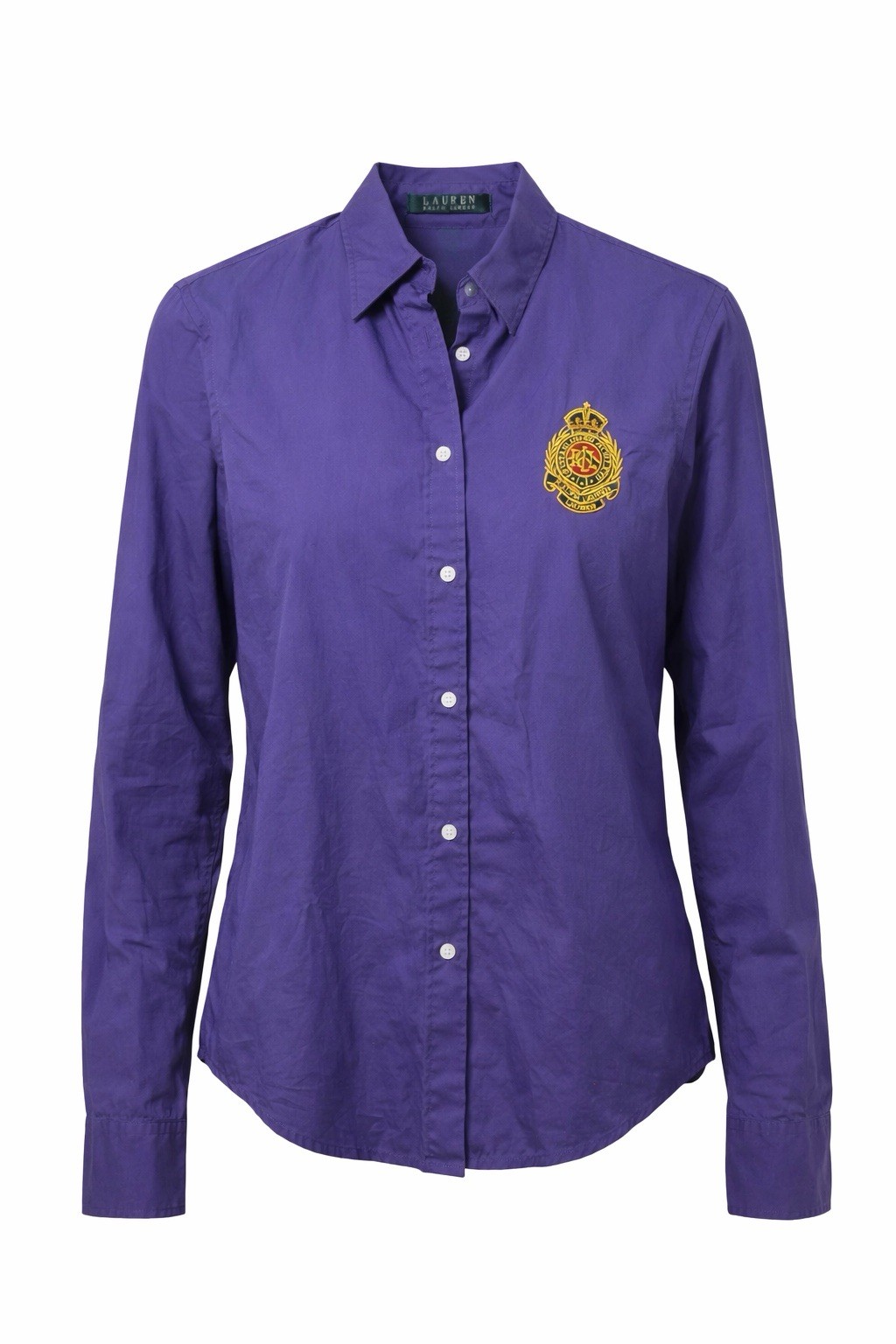 Lauren Ralph Lauren Women’s Purple Button Up Shirt Crest Logo Cotton M