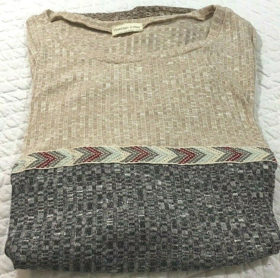 Flamingo Urban Tunic Top Southwest Pattern Brown Gray Sz Medium Long Sleeve New