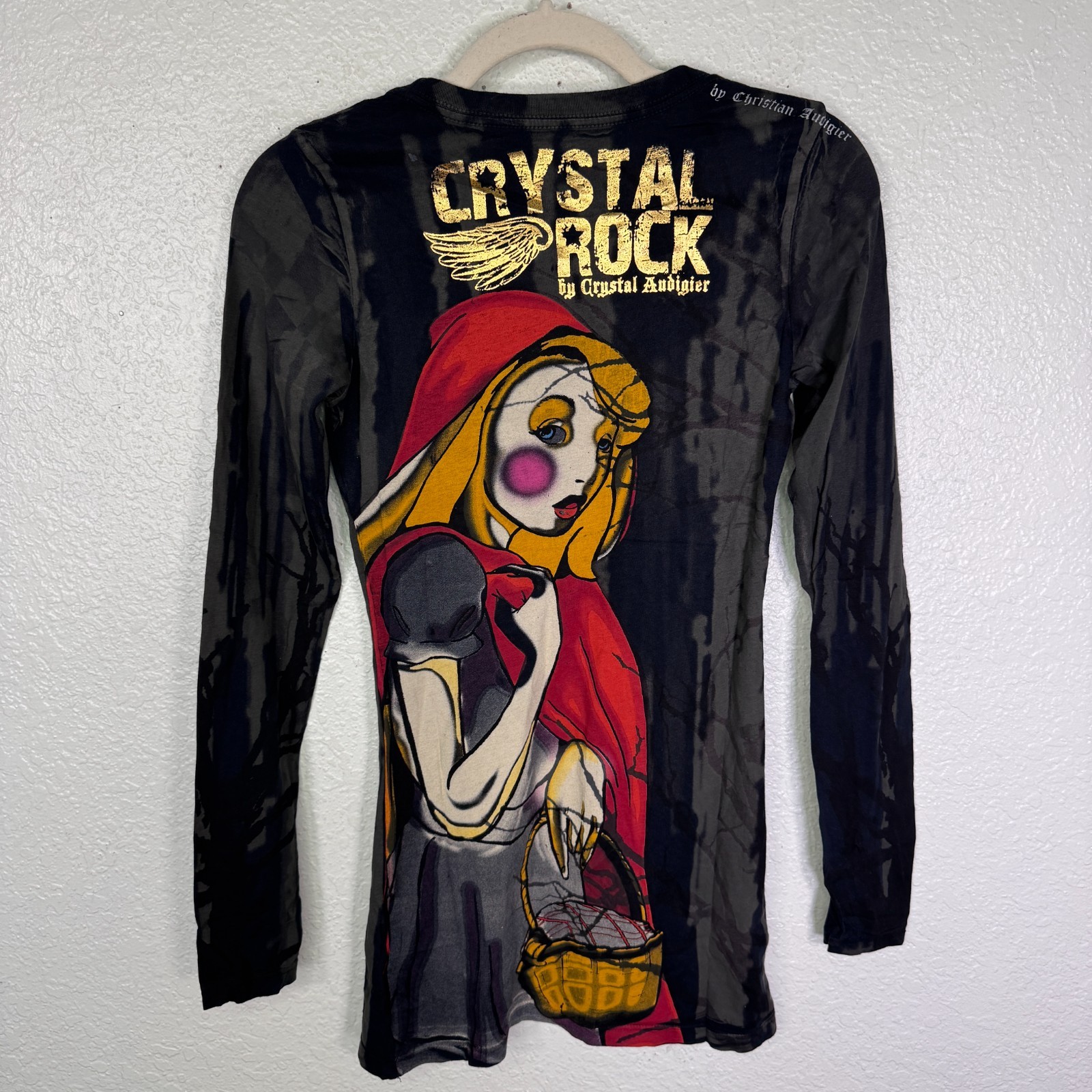 Christian Audigier Y2K Shirt Womens XS Crystal Rock Red Riding Hood Tunic Top