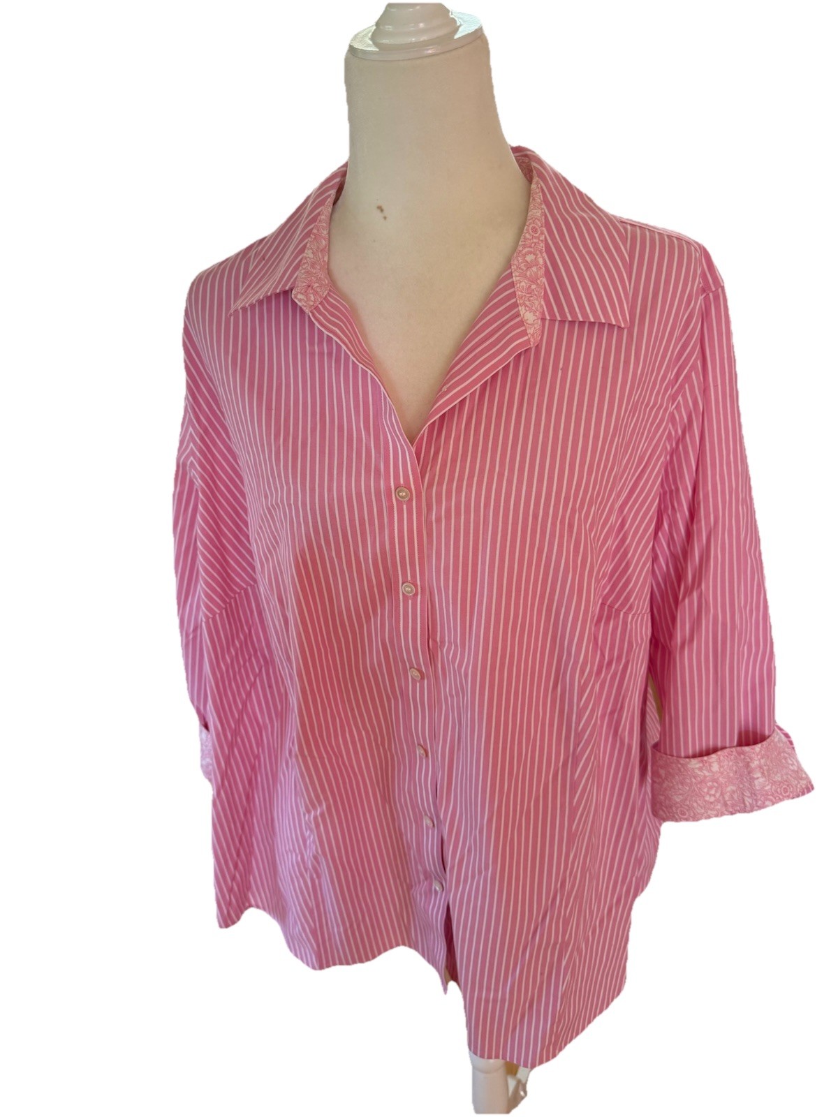 New ? Talbots Pink & White Striped Cotton Blend Blouse Size 22WP