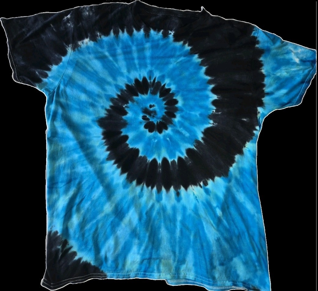 Adult Unisex Tie Dye Shirt Black and Blue Spiral. Made to Order
