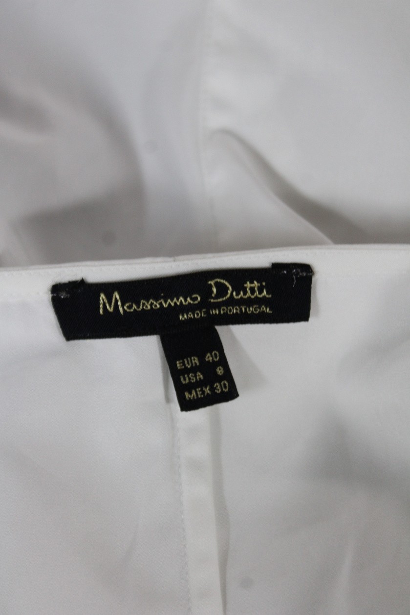 Massimo Dutti Women Basic White Cotton Crew Neck Long Sleeve Blouse Size 8