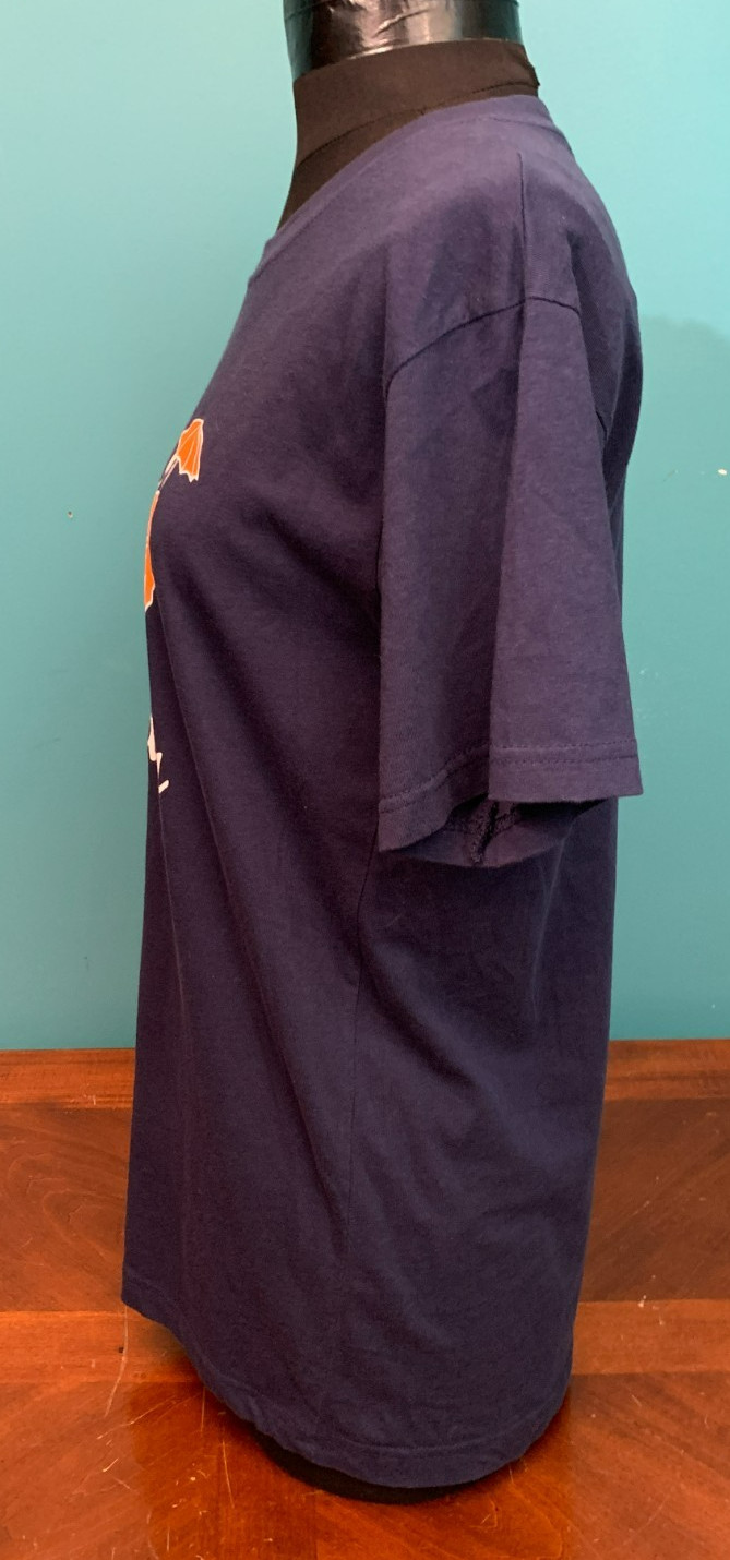 Cambodia Monks with Umbrellas Women’s T-Shirt – Size Medium, Blue & Orange