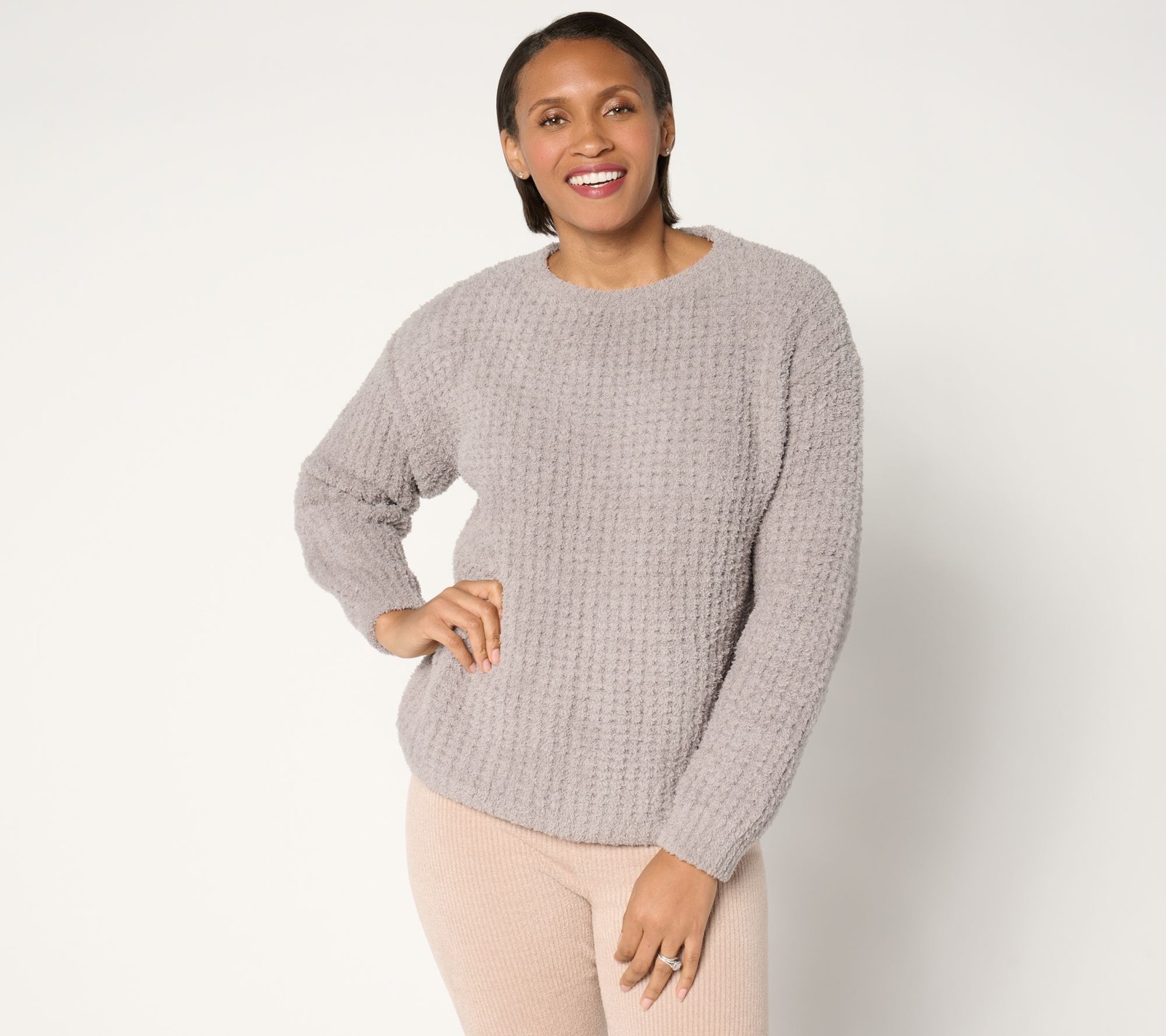 Barefoot Dreams Women’s Top Plus Sz 1X CozyChic Waffle Pullover White A698926