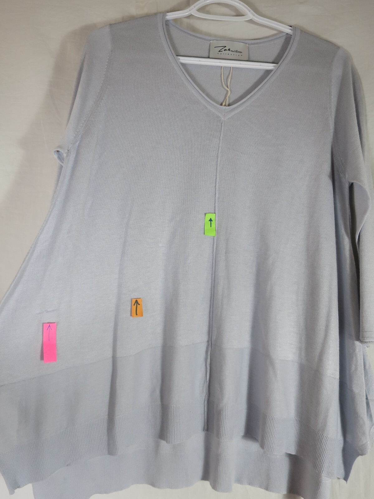 Zoe Couture Silk V Neck Pull Over Sweaters Blue Pale Gray 3/4 Sleeve Lot of 2 S
