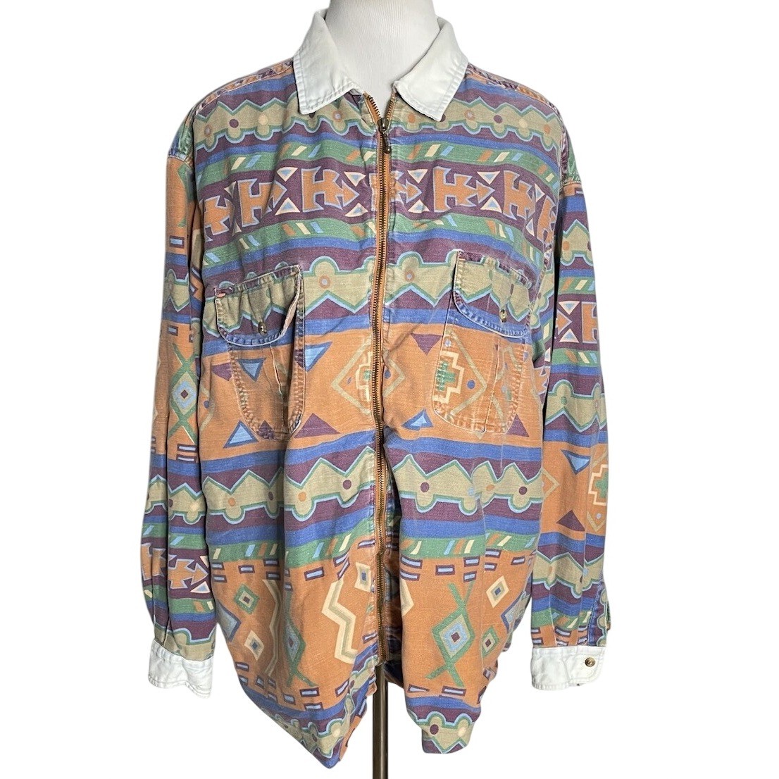 VTG 90s High Advantage Western Shirt Top Zipper Aztec Print Women Plus 22