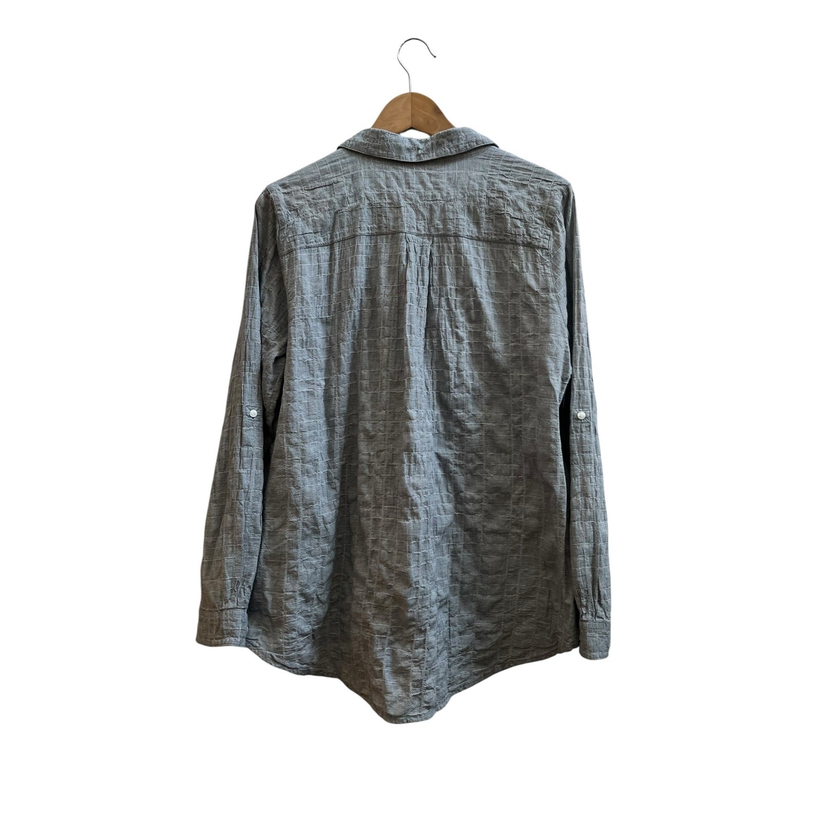 Soft Surroundings Wrinkle Crinkle Effect Roll Tab Sleeves Button Up Top Large
