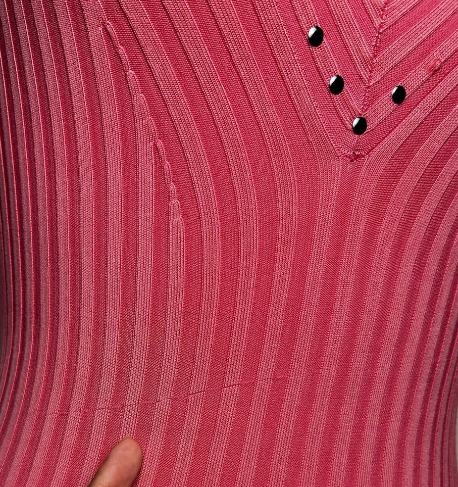 VTG Cache Ribbed Halter Fushia Studded Sequence Silk Blend Top Women’s Small