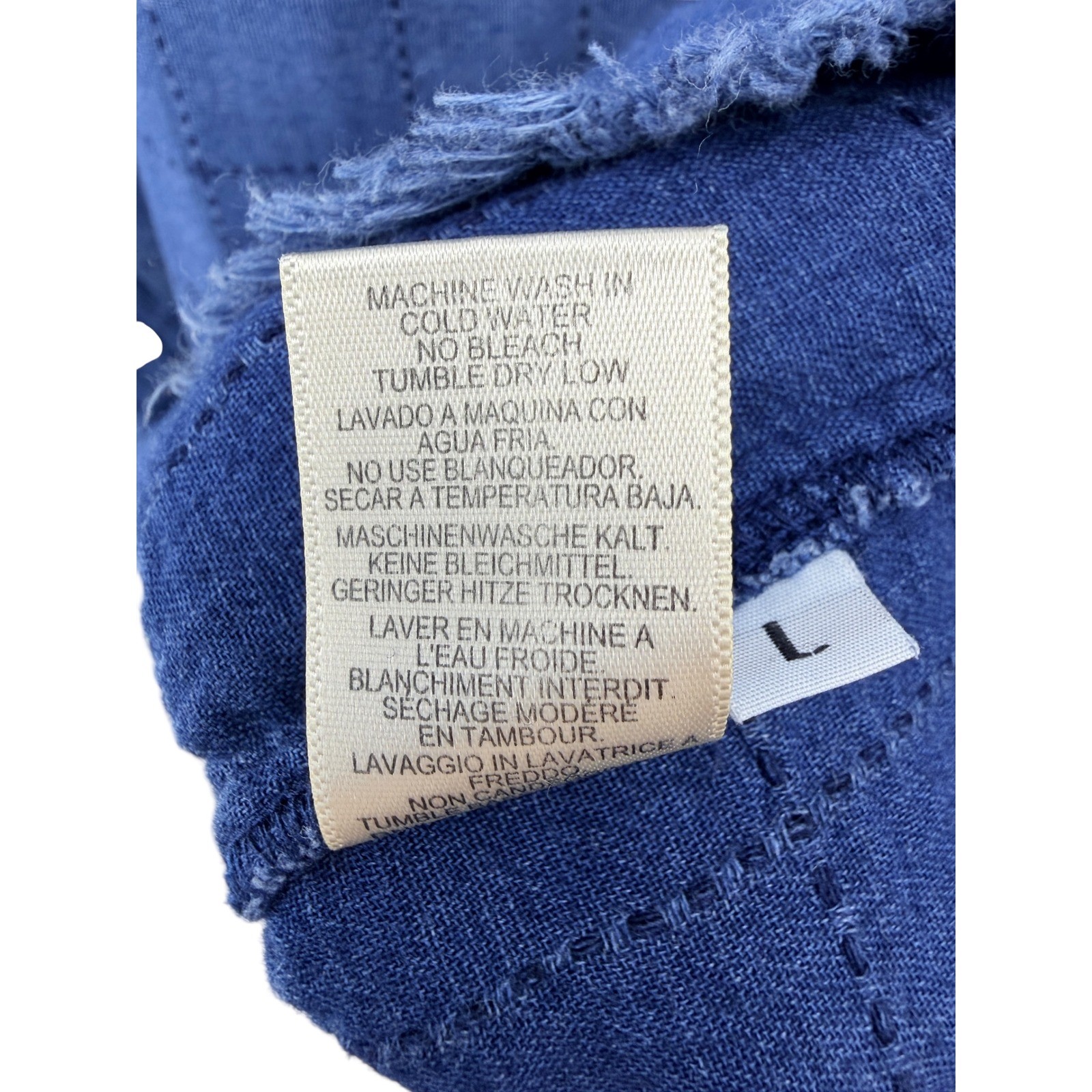 Cloth & Stone Blue Cotton Chambray Frayed Hem Denim Chambray Jean Shift Dress L