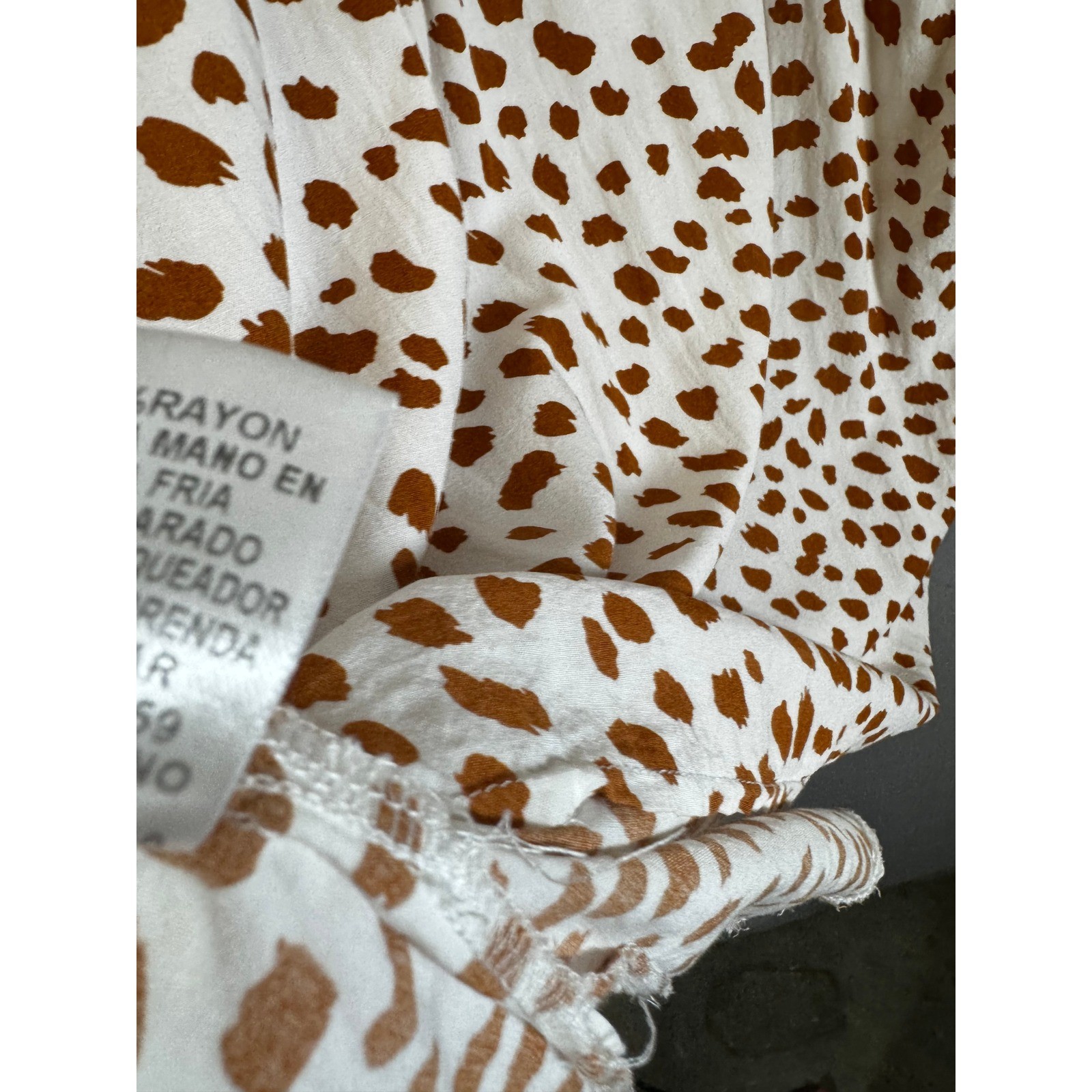 Umgee USA Women’s Medium Brown Animal Print Button Front Blouse Boho Rayon Top