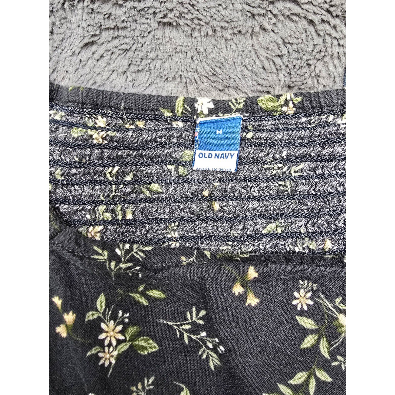 Old Navy Floral Puff Sleeve Smocked Back Peplum Top Navy Blue Medium