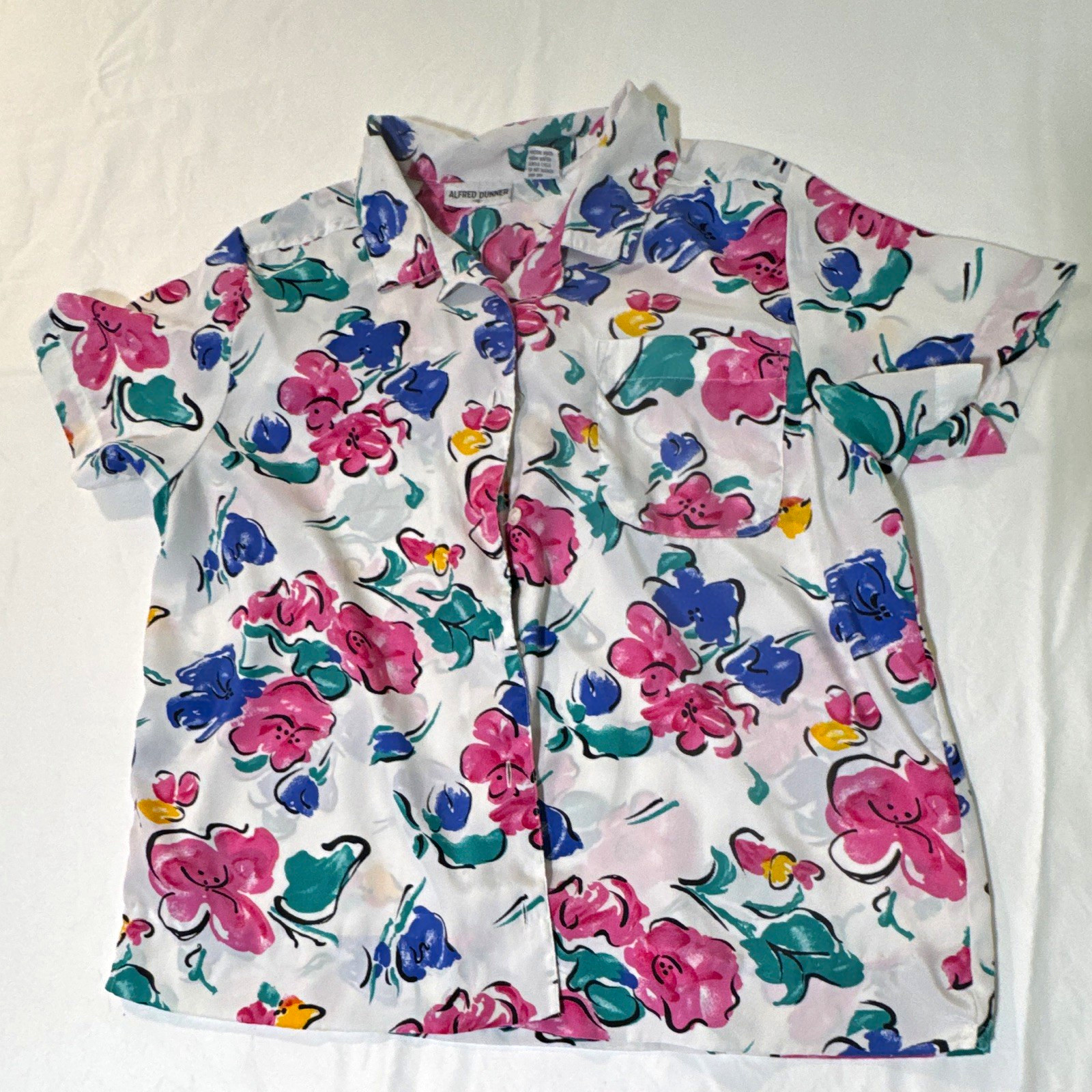 Alfred Dunner Women’s 16 Floral Woven Button Front Collared Short Sleeve Top#176