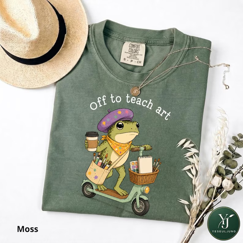 Off to Teach Art T-Shirt Funny Frog Scooter Art Teacher Gift Gildan Tee
