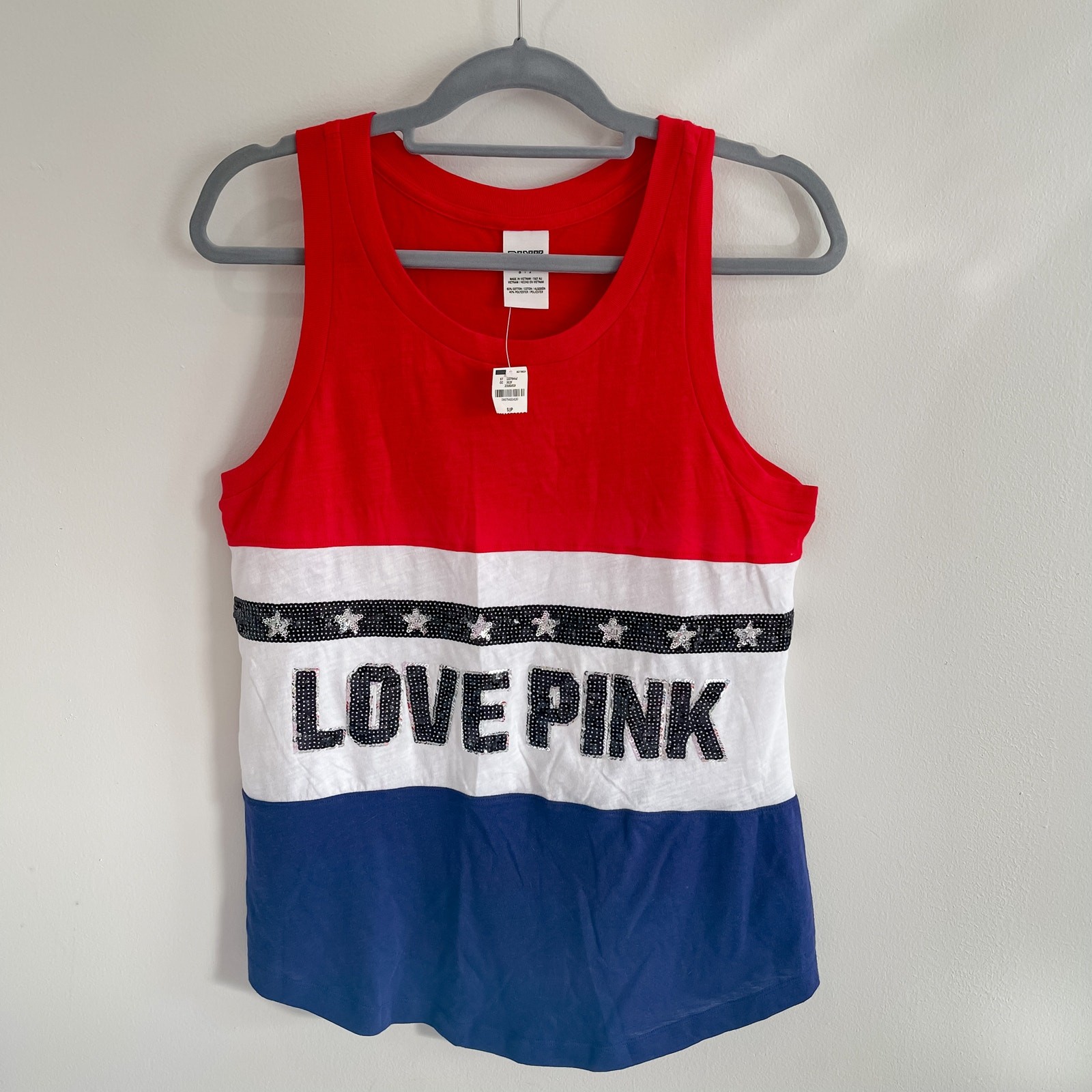 NWT Small PINK Sequin Top Red/White/Blue