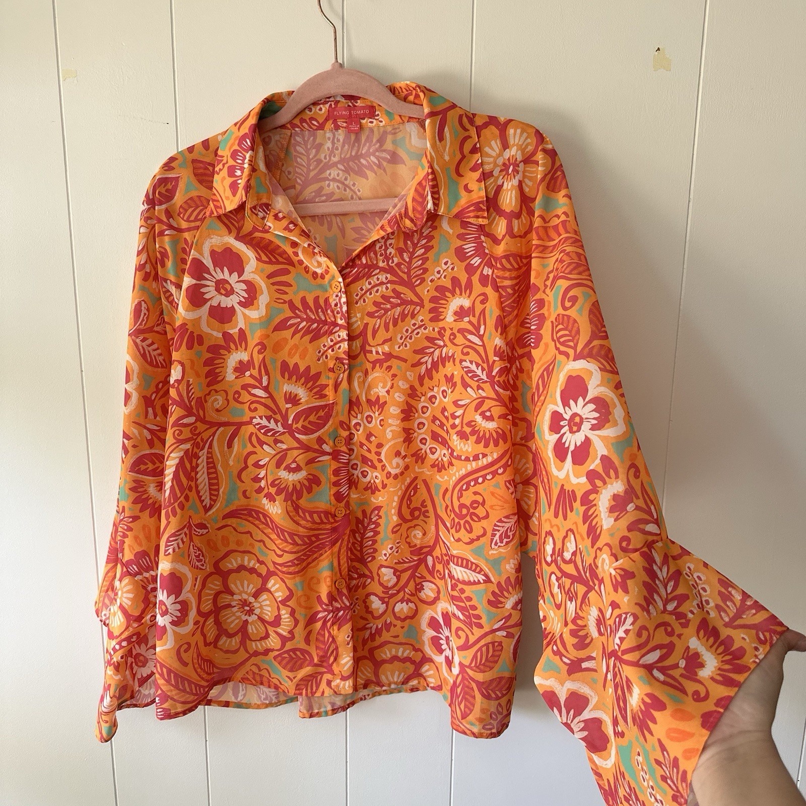 Flying Tomato I’ll always Remember You Woven Oversized Top Pink/Orange Floral LG