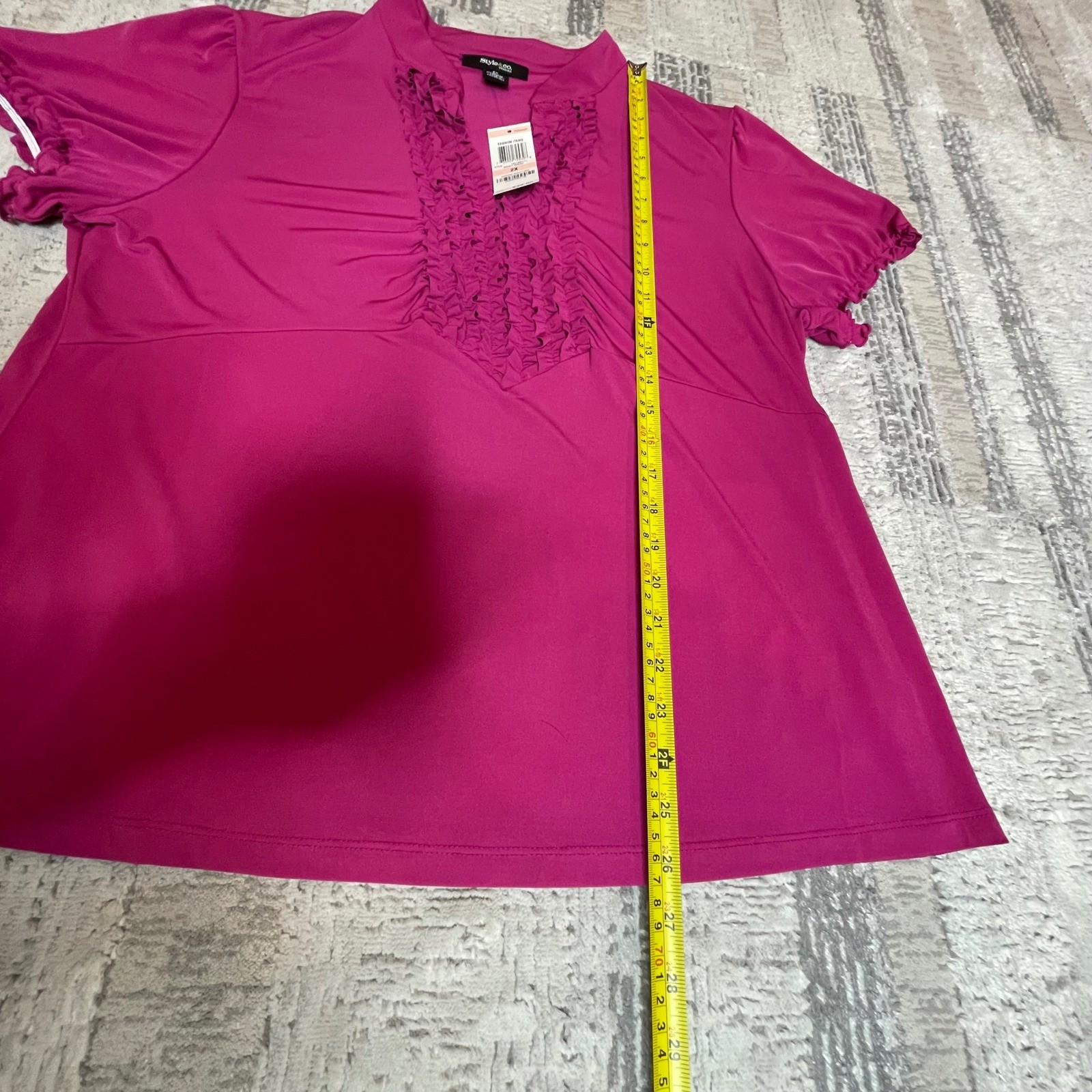 NEW Style & Co Woman Bright Azalea Pink Ruffle V-Neck Top 2X