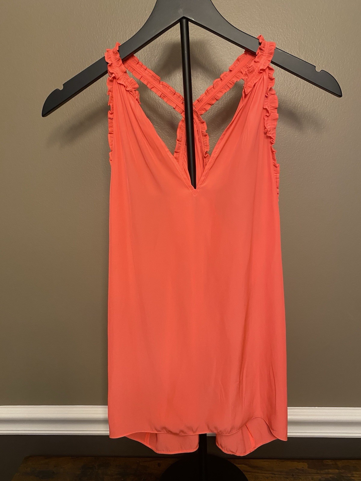 Ramy Brook New York Blouse Top Sleeve Less Size S/P Small Petite Orange V-Neck