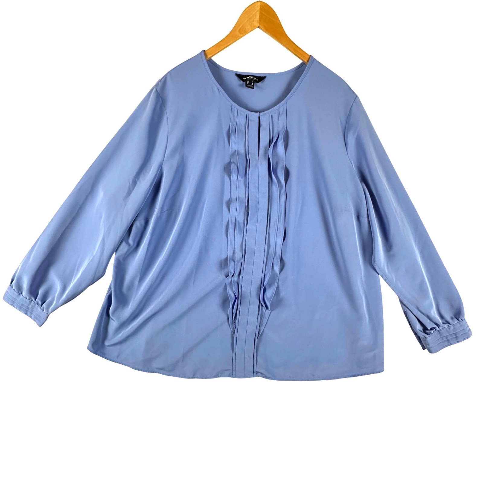 Lands End Womens 24 Blue Ruffle Front Career Corporate Business Feminine Top