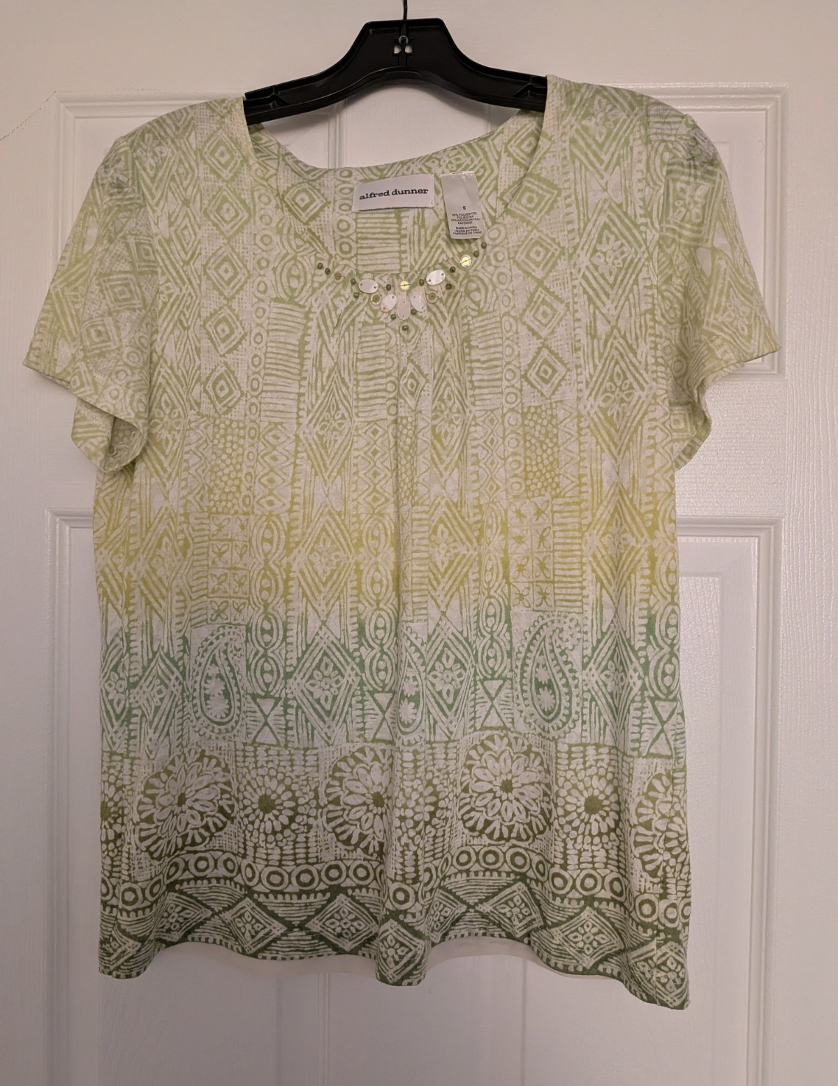 Alfred Dunner Soft & Pretty Boho Style Top, Beading At Neckline Women’s Size S