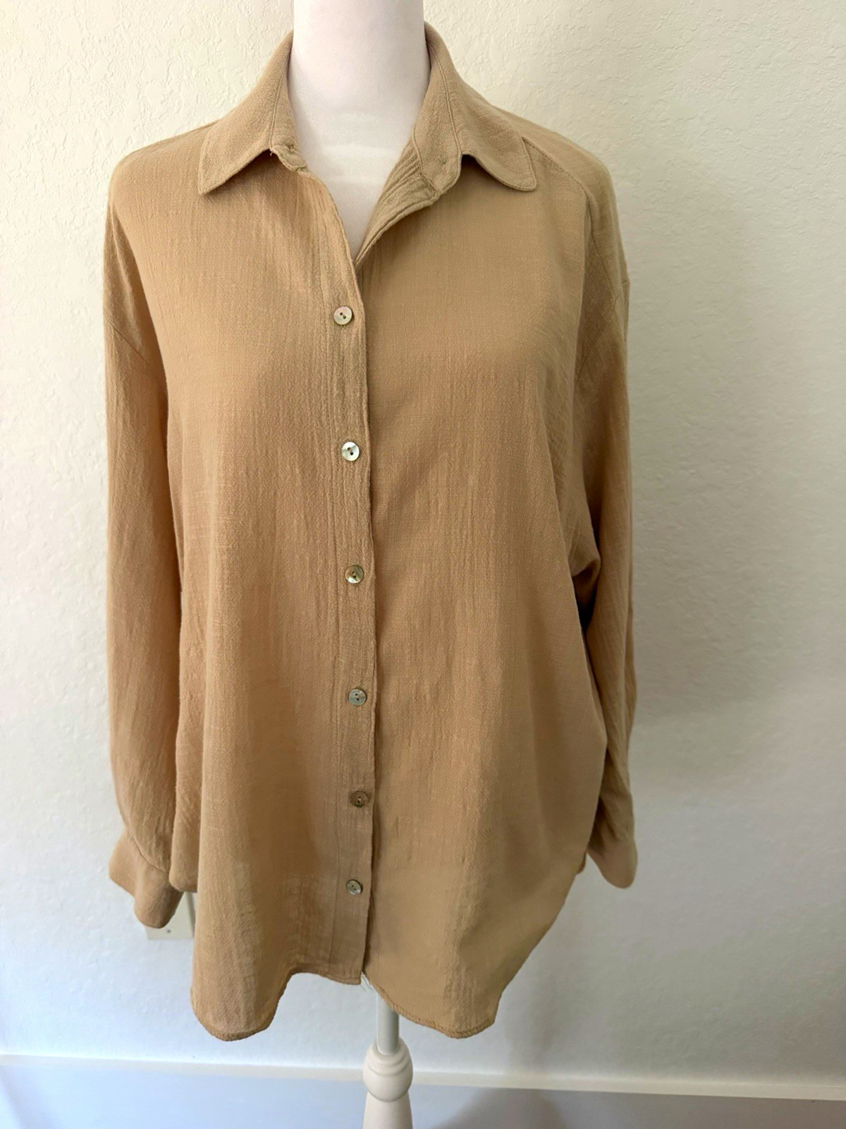 Zara Beige Dolman Sleeve Button-Down Shirt Size S