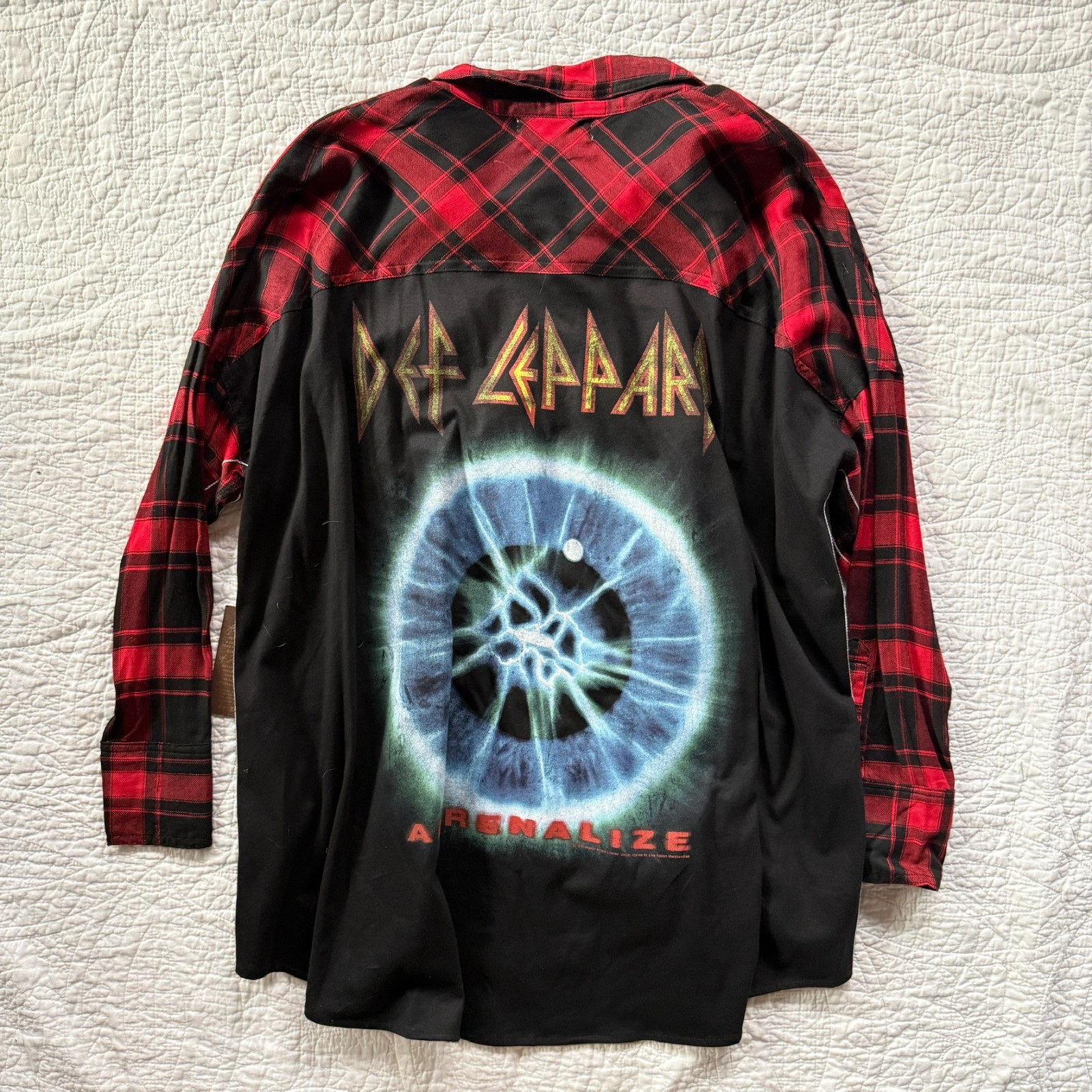 Trunk LTD Def Leppard Adrenalize Red Plaid Button Up Size S Oversized 90s Grunge
