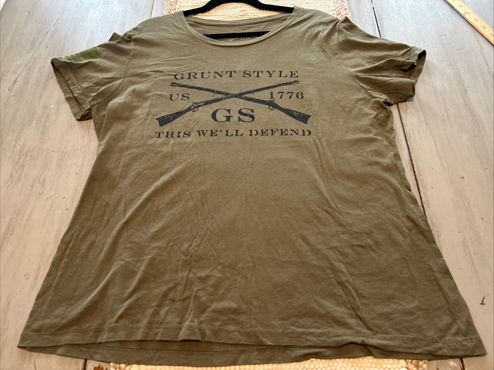 Grunt Style Army Green This We’ll Defend Women’s T Shirt Sz XXXL Flag Logo