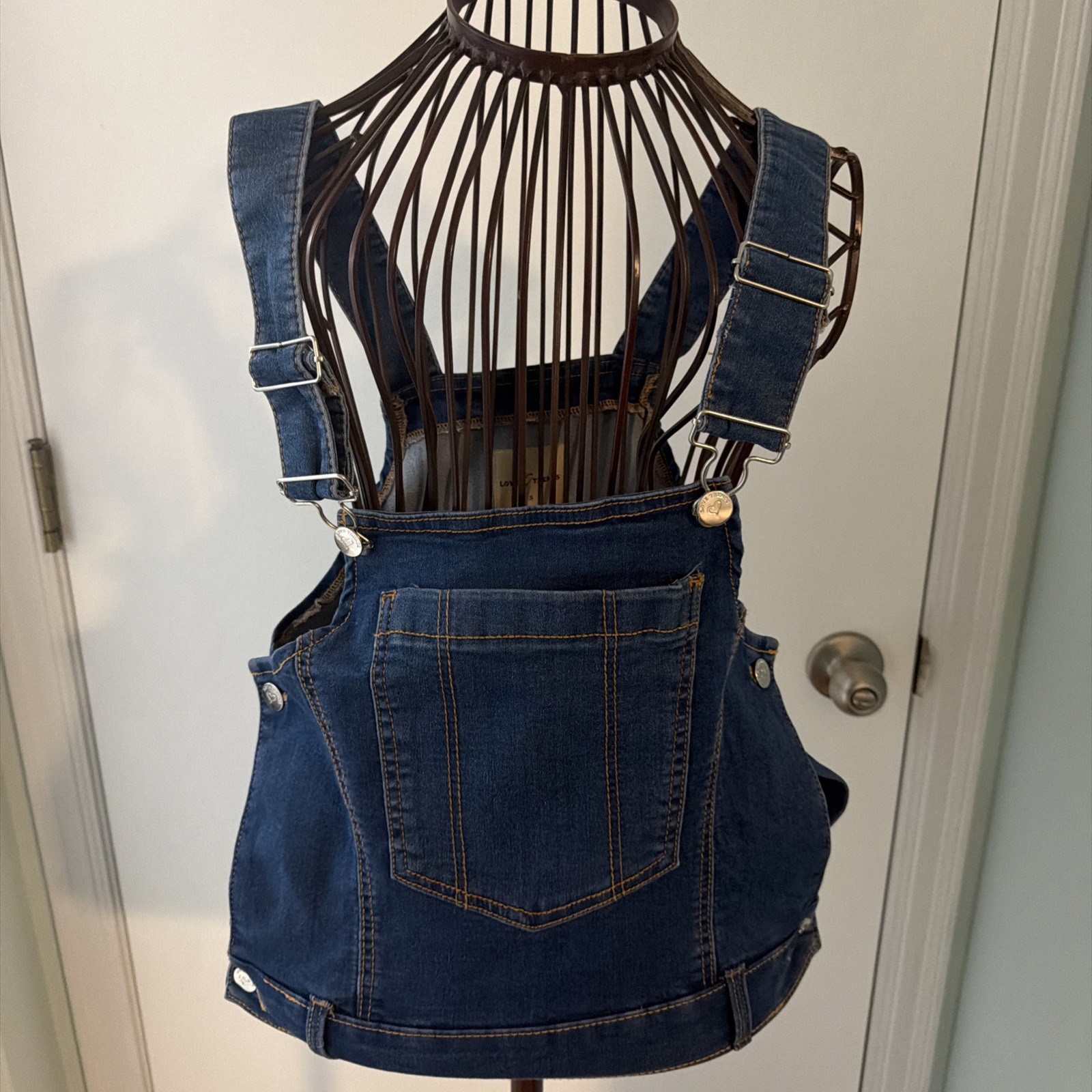 Love Trends Cropped Denim Overall Top In Blue Sz S
