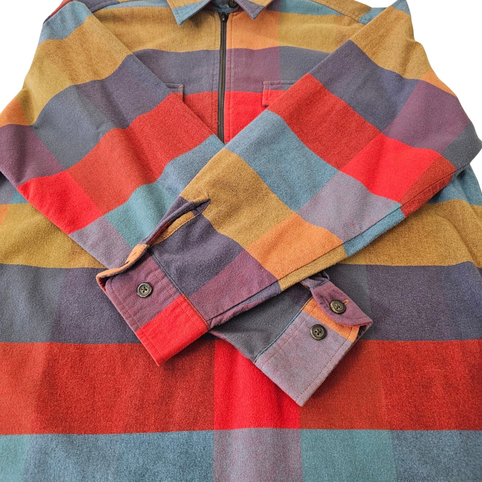 Vintage Eddie Bauer Half Zip Pullover Flannel Shirt L Multicolor Gorpcore Casual