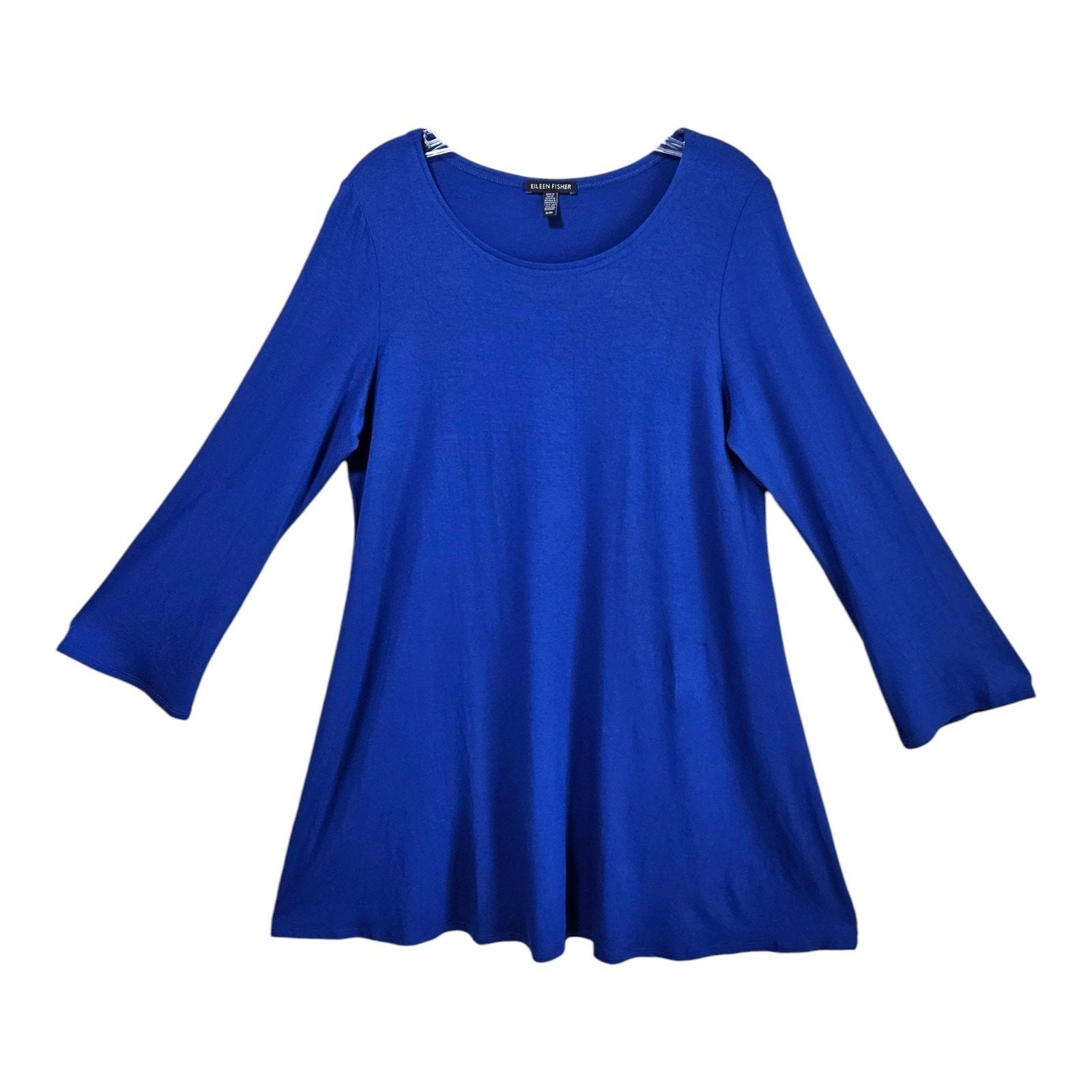 EILEEN FISHER Women’s M Long Tunic Top Royal Blue Long Sleeve Viscose Bust 38″