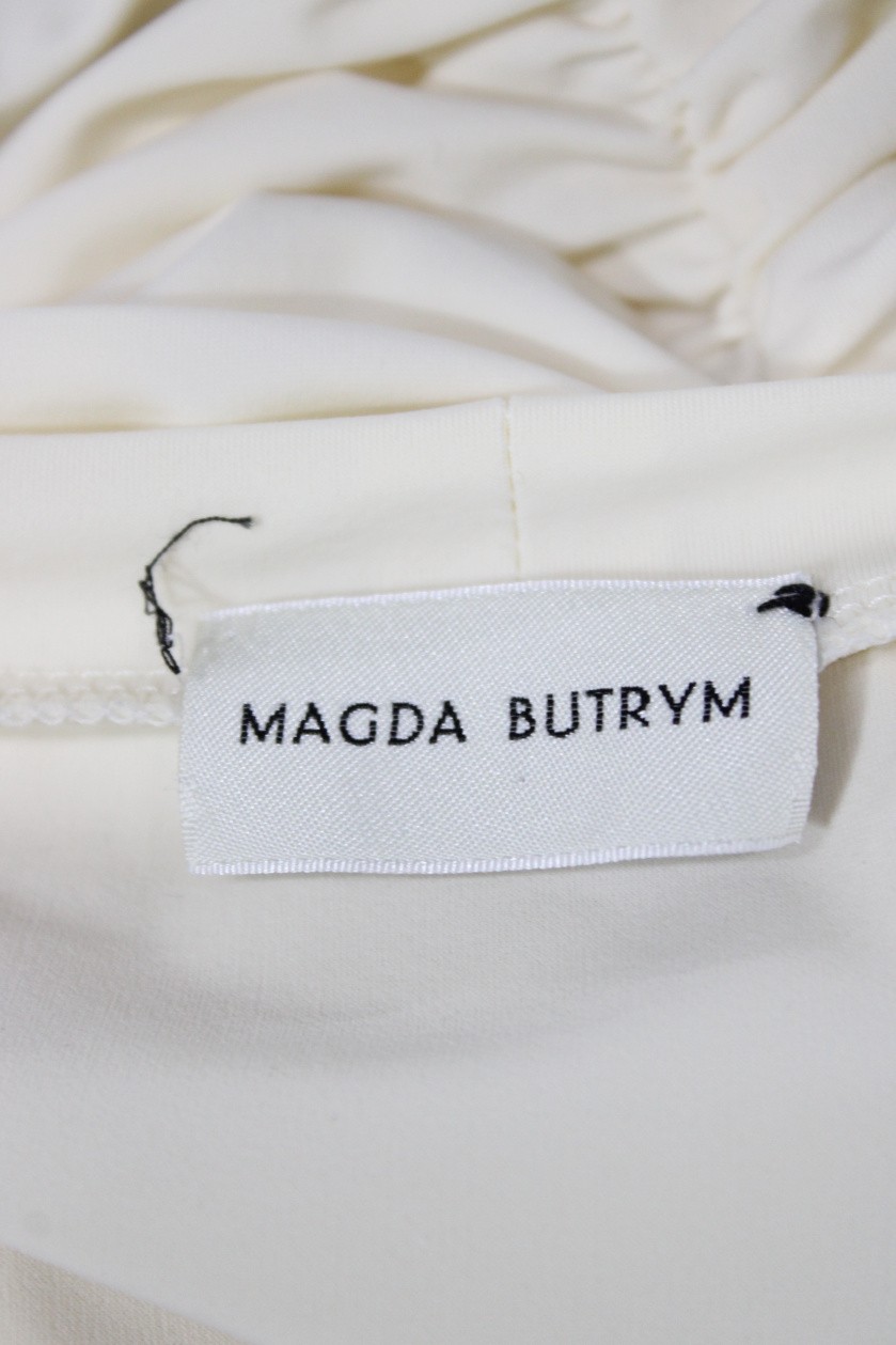 Magda Butrym Womens Cropped Jersey Crew Neck Short Sleeve Top Beige Size 36