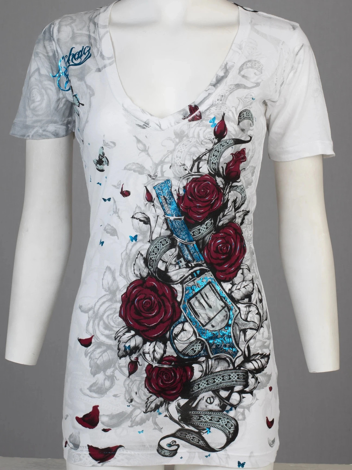Archaic AFFLICTION Women’s T-Shirt ON MY WAY Heart White Tattoo Biker XS-XL $58