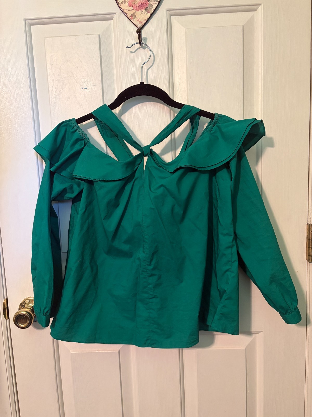 J. CREW OFF-THE-SHOULDER TIE-NECK TOP IN JADE GREEN SZ 8 H0852