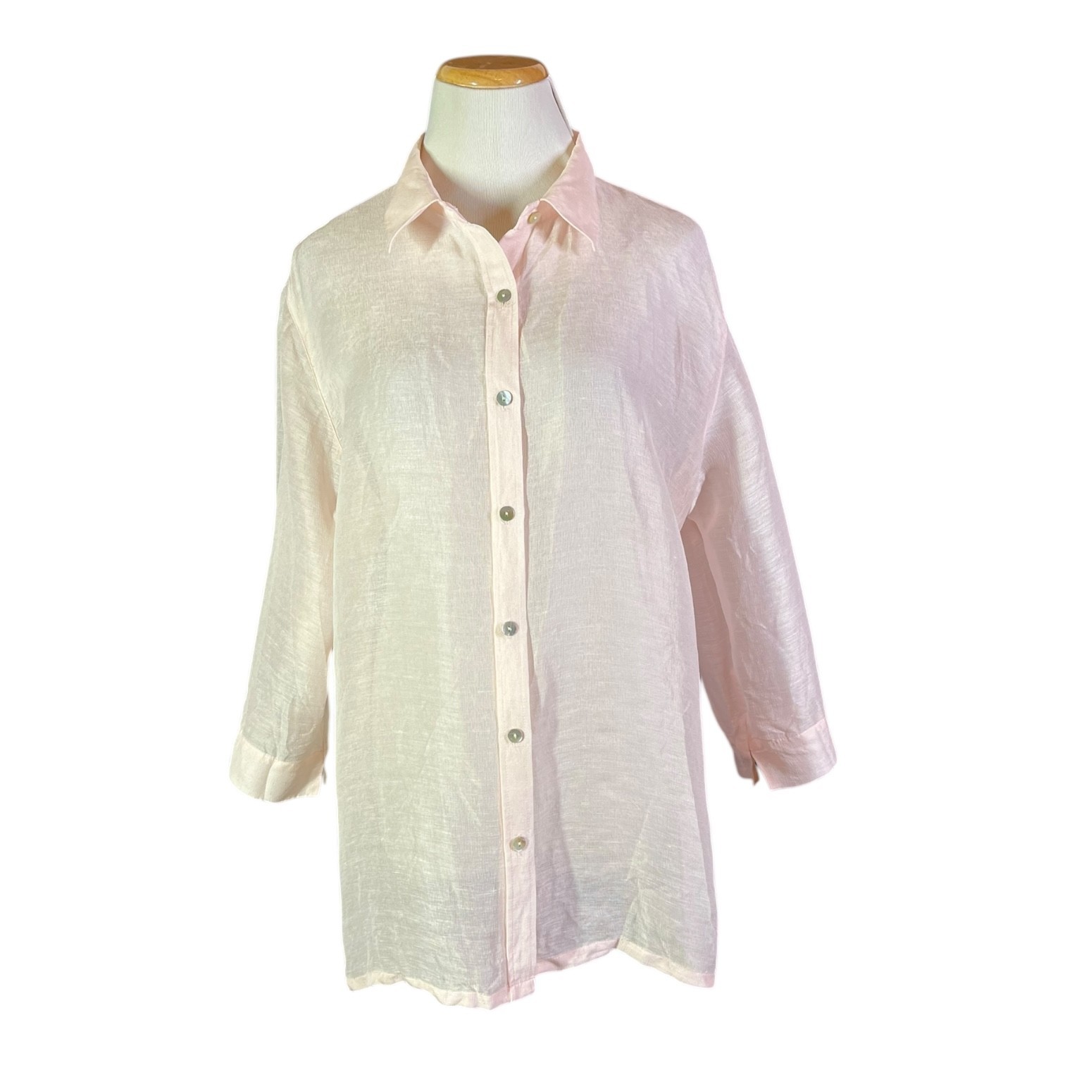 Chico’s Size 2 (L) Linen Silk Shirt 3/4 Sleeves Sheer Pale Pink