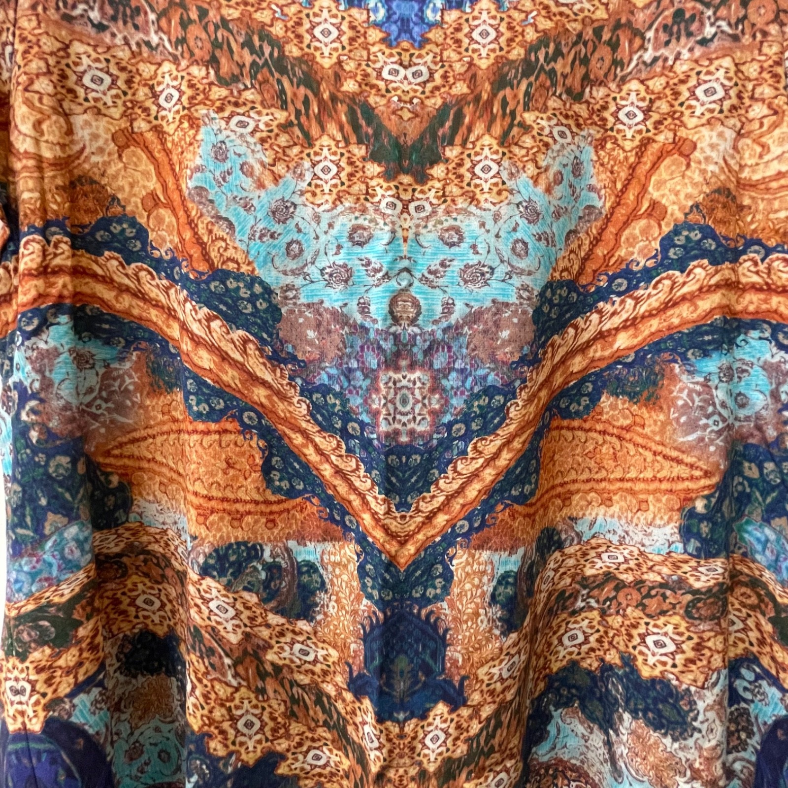 Soft Surroundings Women’s Size Medium Blue/Copper Scalloped Hem Cap Sleeve Knit