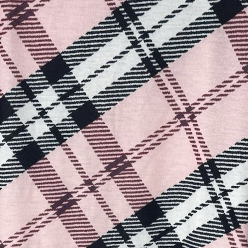 NEW Made With Love Top Size XXL 2XL Pink Black Plaid Long Sleeves Stretch Knit