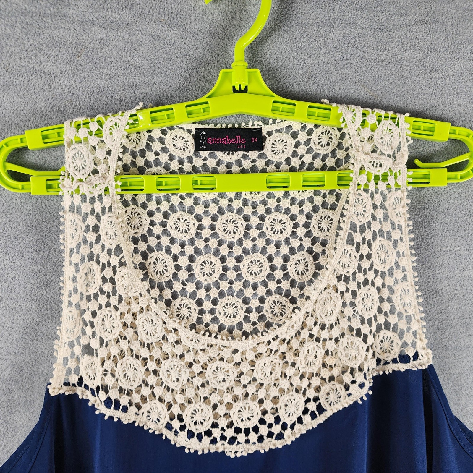 Annabelle Blouse Womens 3XL Blue Crochet Lace Scoop Neck Sleeveless Tunic Top