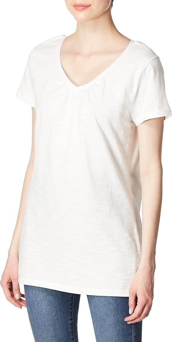 Hanes Shirred V-Neck Shirt Tee Women’s Slub Jersey Light Cotton soft Pre Shrunk