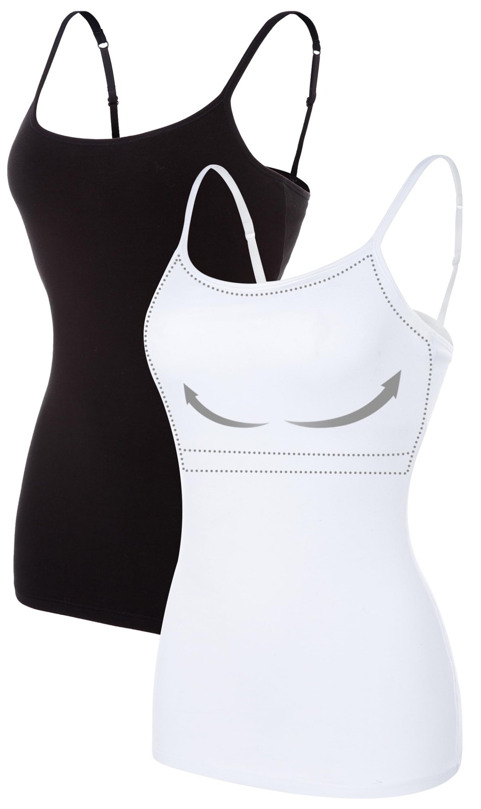Women’s Spaghetti Strap Tank Top 2 Pack (#1 Black/White, Medium)