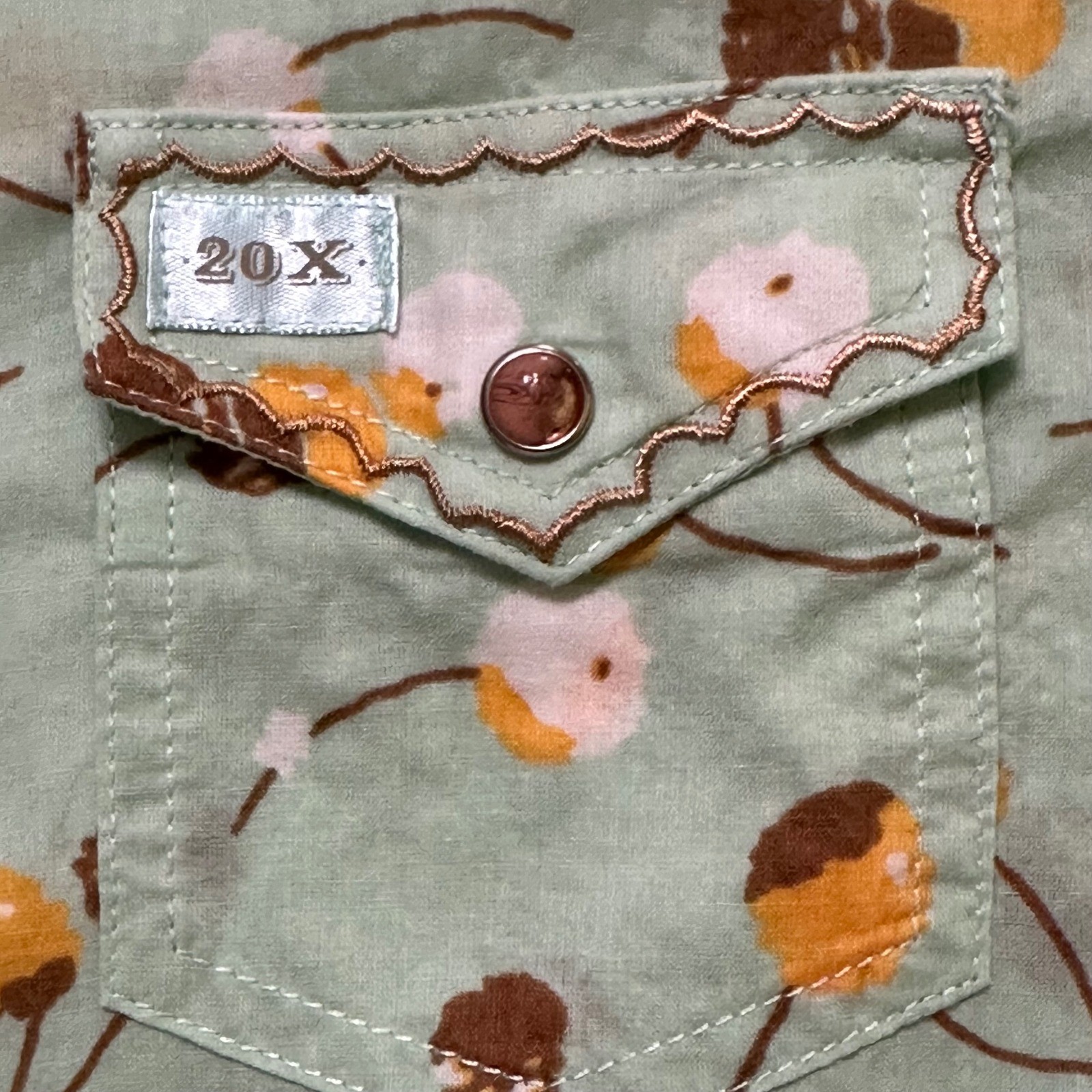 Wrangler Twenty X Western Snap Shirt Floral Print Cotton Tailored Mint Green XXL