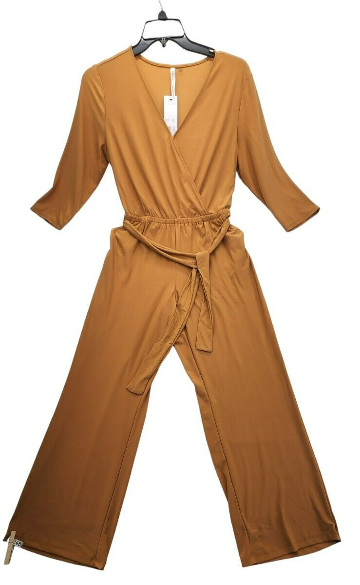 NY Collections Petite PL 3/4 Sleeve Belted Wide Leg Jumpsuit P248